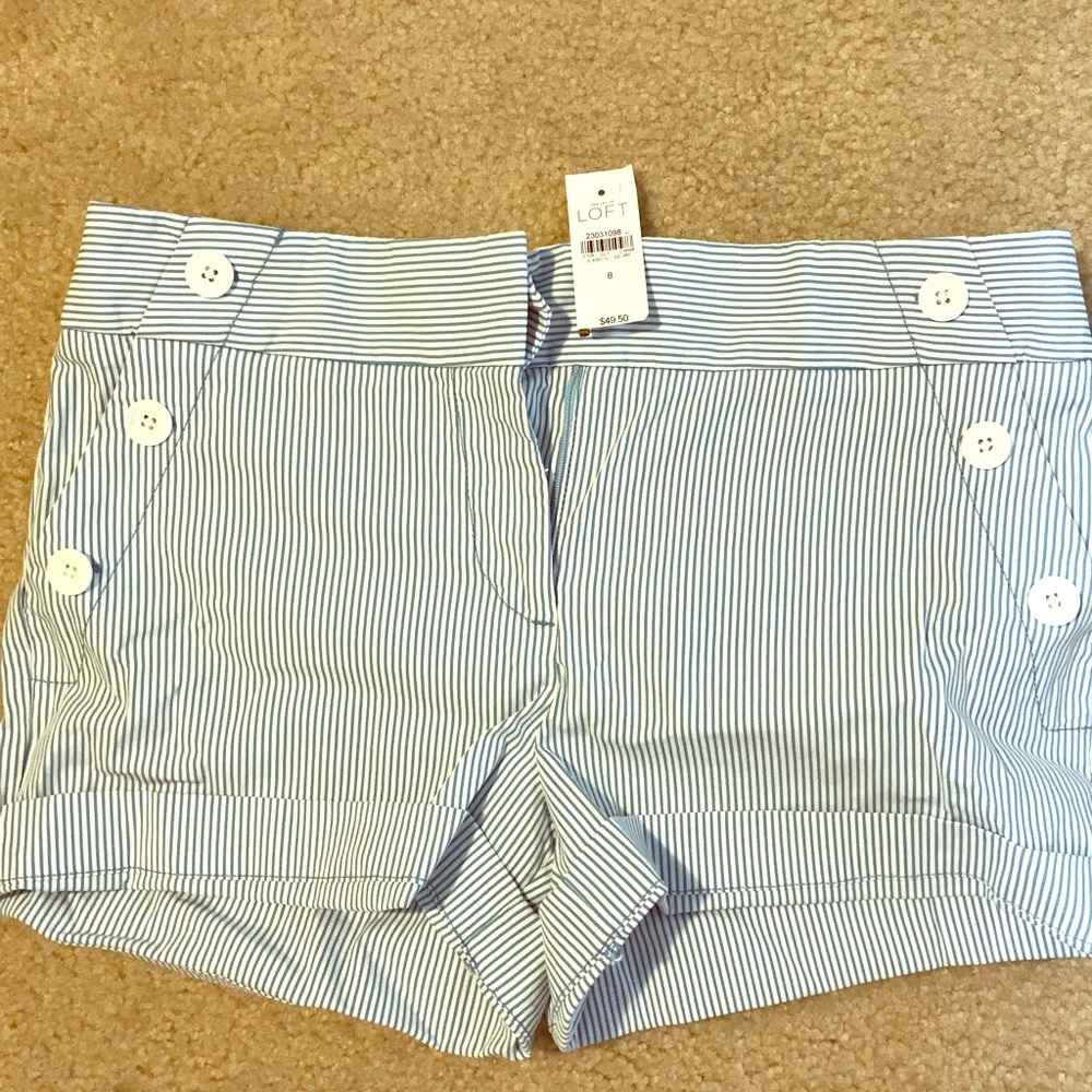 Loft blue and white pin stripe shorts